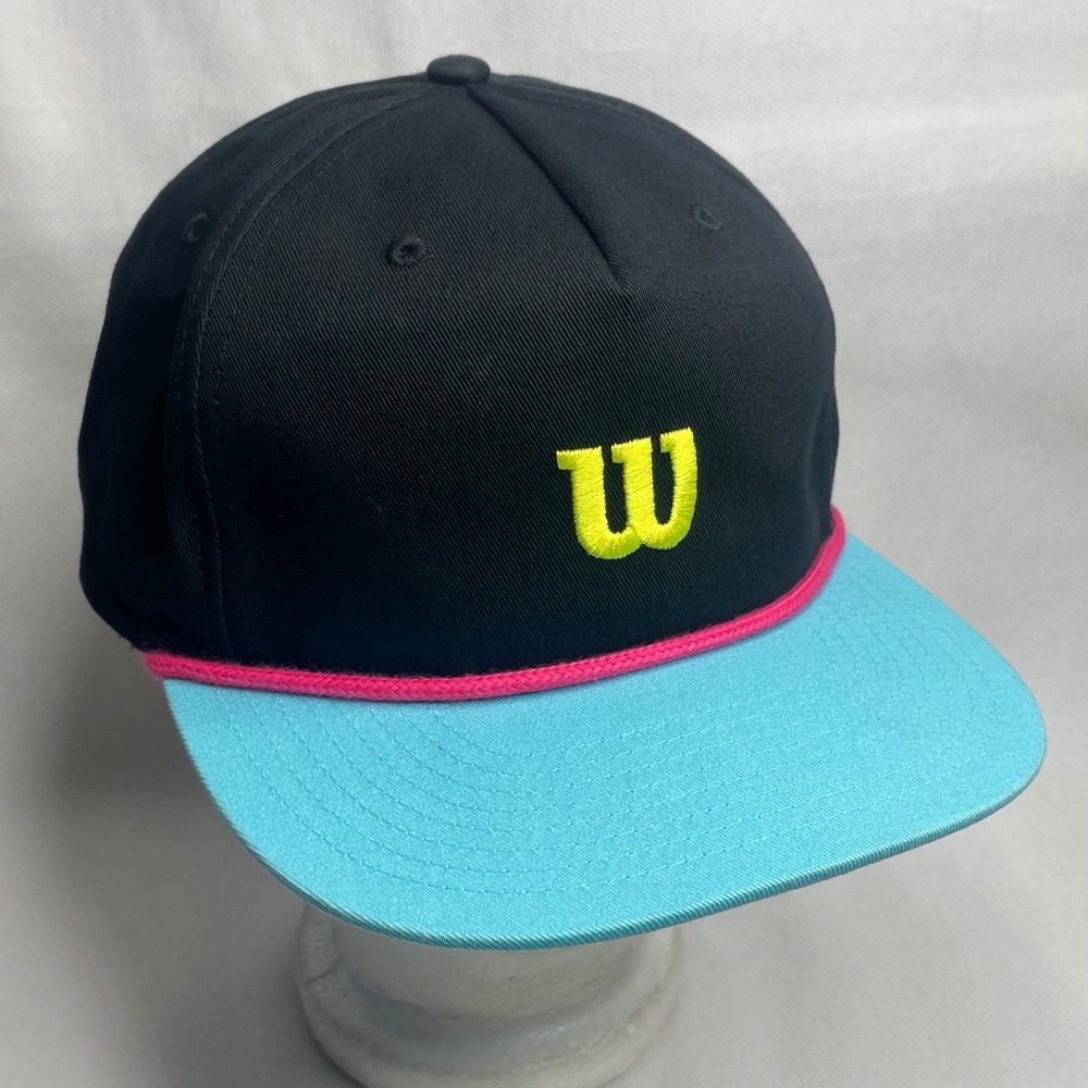 Vintage 90's Neon Wilson Athletic Tennis Cap OSFM Black Cotton Adjustable Hat